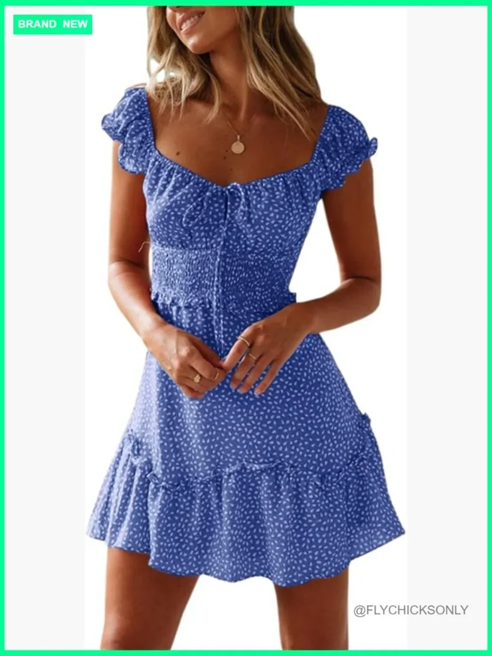 Smocked Ruffle Floral Tie Front Boho Mini Dress